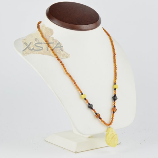 Long amber necklace with mix beads